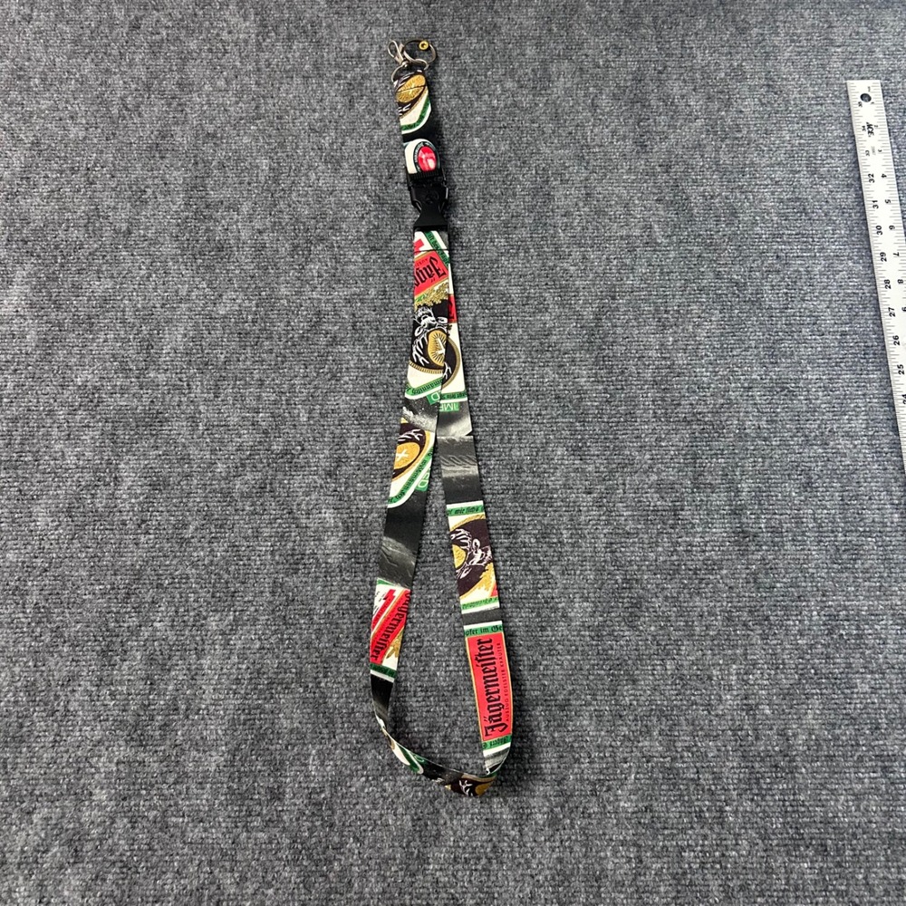 Jagermeister Logo Lanyard All Over Print Bottle Label Key Neck Strap Black Red